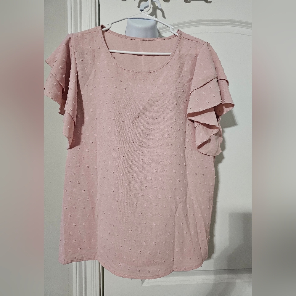 Pink Ruffle Sleeve Shirt Size XL